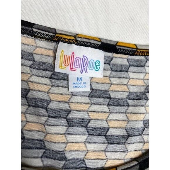 LuLaRoe NICOLE Fit Flare A LIne Yellow Black Gray Geometric Print Dress Medium - Picture 6 of 8